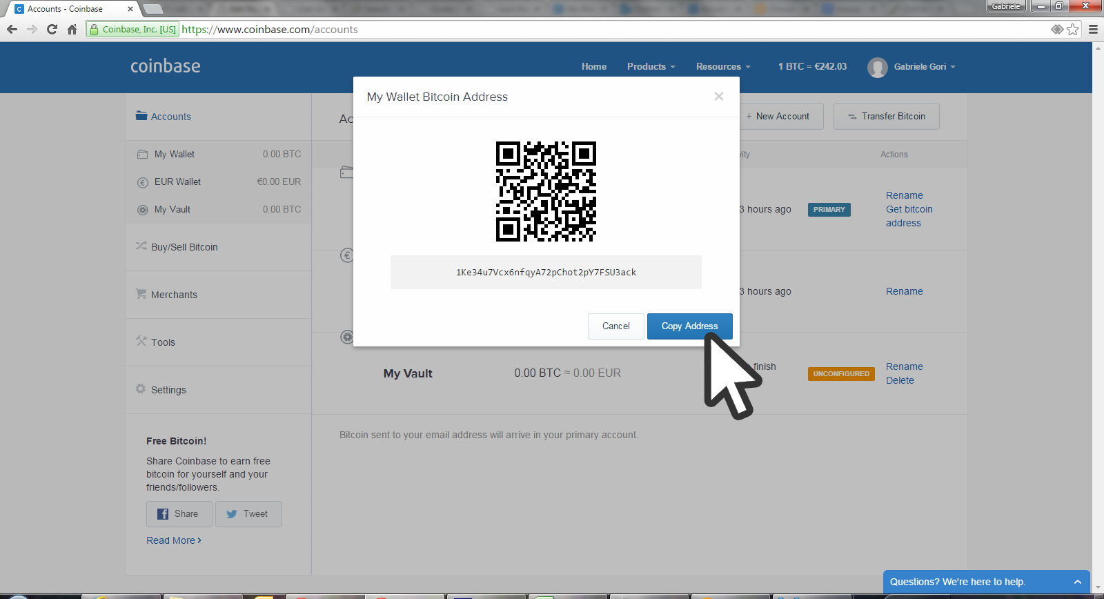 how to get bitcoin wallet address coinbase